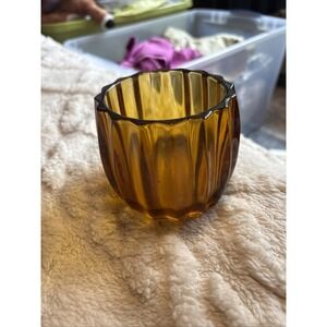 Beautiful Vintage Amber Color  Ribbed Glass Deco Votive Candle Holder